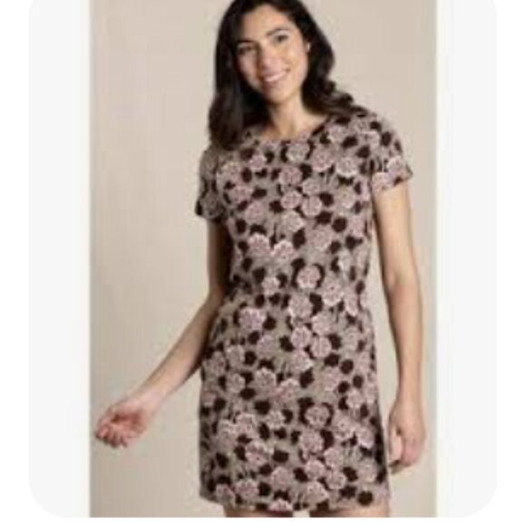 TOAD & CO Windmere II Short Sleeve Dress in Brown Floral with Pockets Size XS - Picture 1 of 9